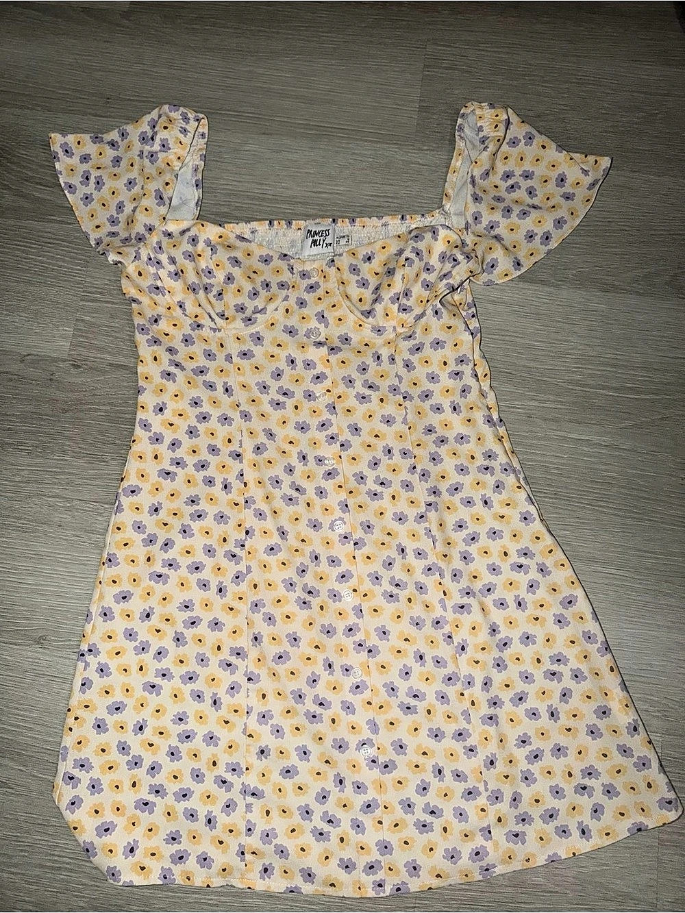 Princess Polly Floral Dress in Yellow & Purple Size 8